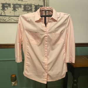 Soft pink button up blouse with 3/4 sleeves. Size 1XL